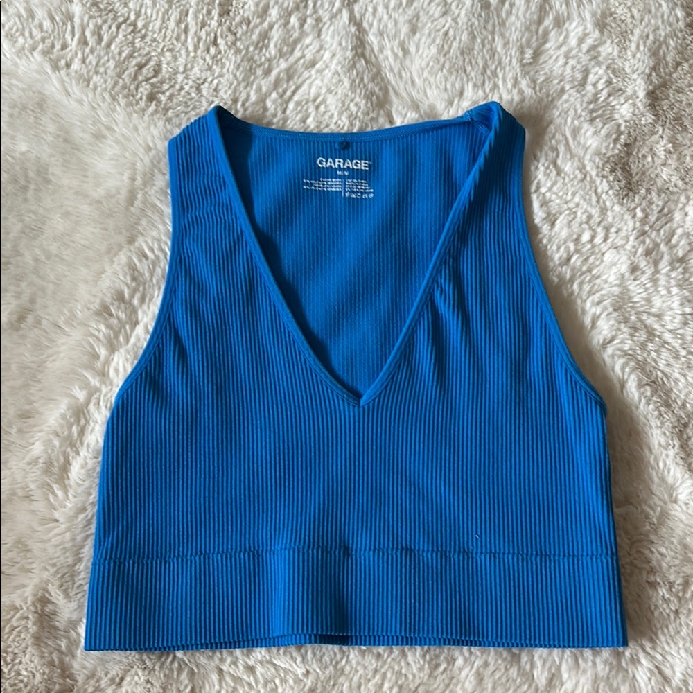 Garage Women's Blue Ribbed Tank Top